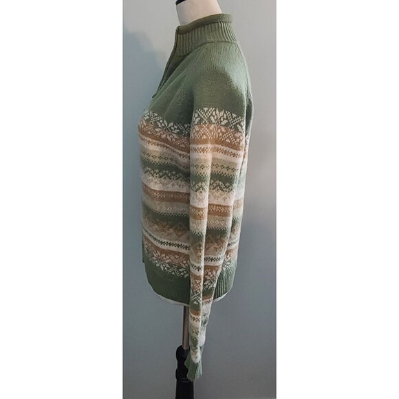 Woolrich 100% Lambs Wool Fair Isle Snowflake Nordic 1/4 Zip Sweater Sage Green S - Picture 4 of 12